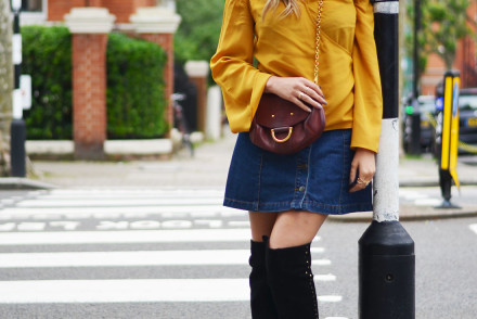 Mustard Top, Jeans Skirt